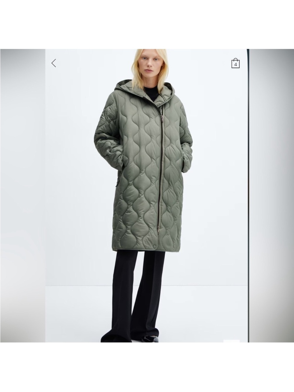 Mango Quilted Hooded Long Puffer Coat in Sage Green size Small - Picture 3 of 12